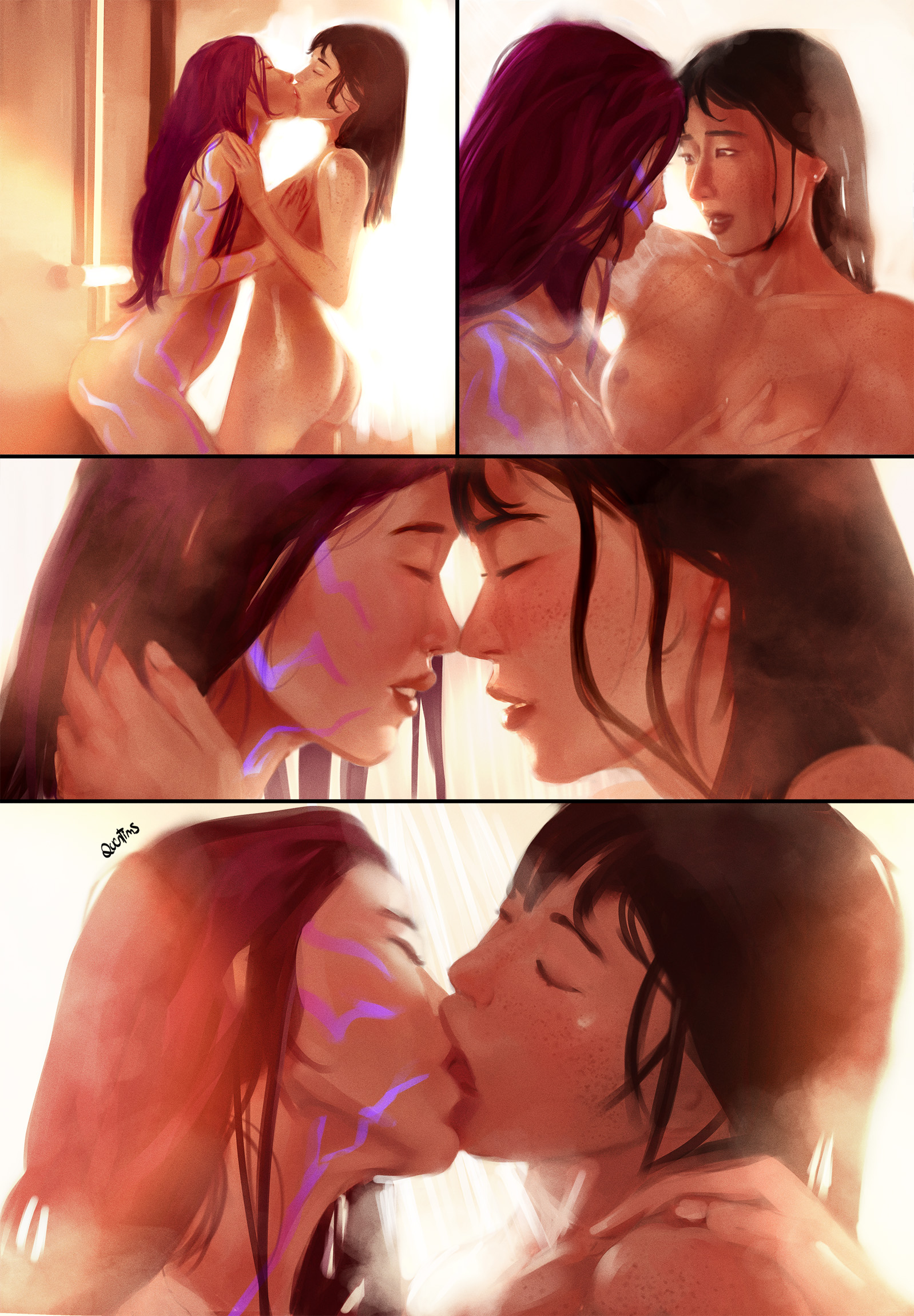 2girls, completely naked, completely naked female, completely nude, completely nude female, kissing, korean, kpop demon hunters, lesbian couple, lesbian kiss, naked, naked female, nude, nude female, quentims, rumi (kpop demon hunters), shower, showering, tagme, yuri, zoey (kpop demon hunters)