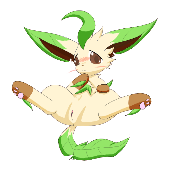 color eeveelution female female_only feral front_view fur furry furry_only generation_4_pokemon leafeon nintendo pokemon pokemon_(species) pokemon_dppt pussy solo straight_hair vulva white_background