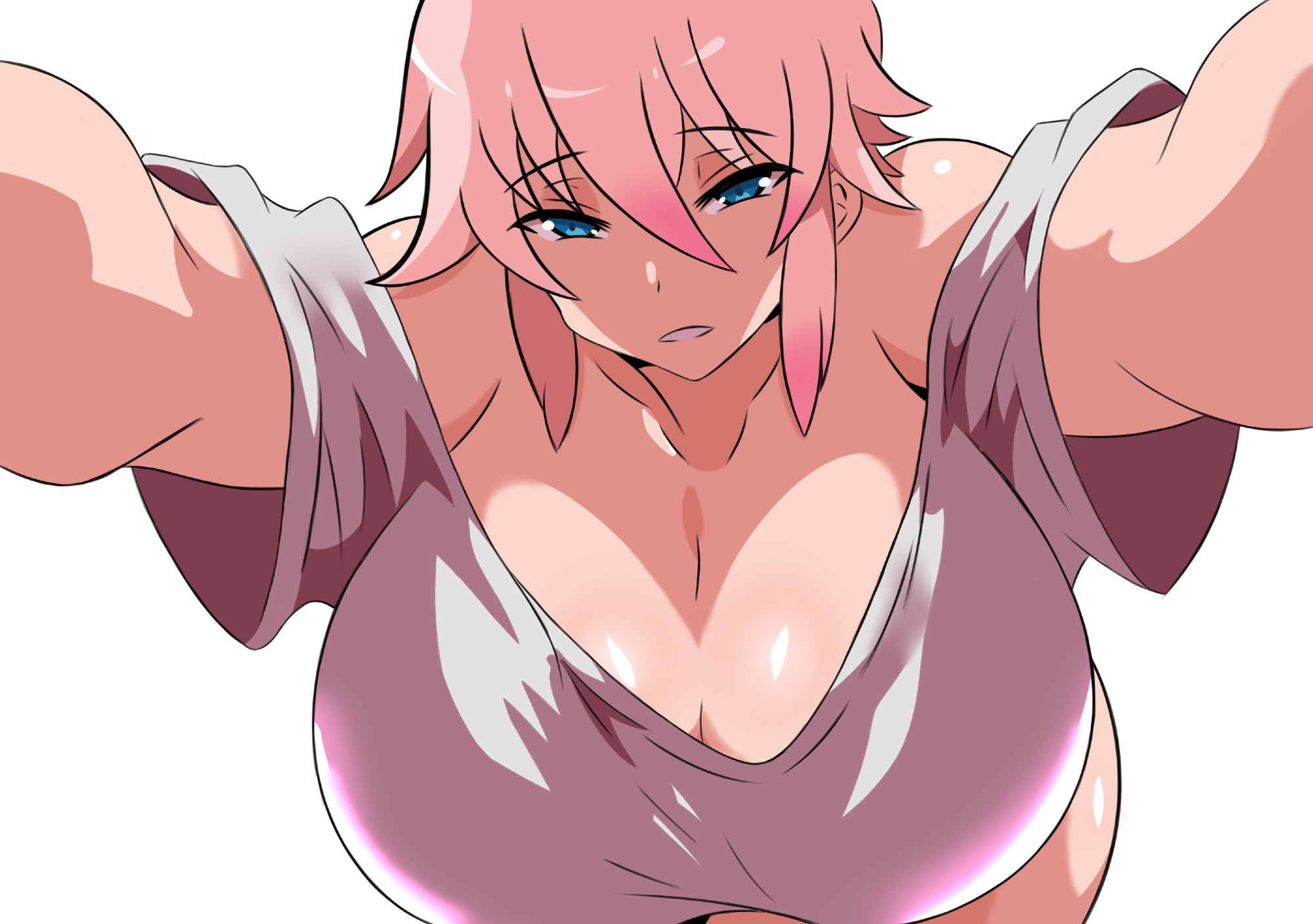 1girls, big breasts, blue eyes, breasts, female, female only, huge breasts, large breasts, looking at viewer, maymayuumi, mayumi oka, original, original character, pink hair, rework, tagme, young, young female, younger female