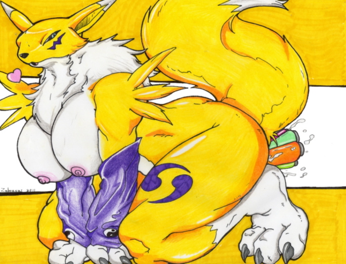 anthro barefoot black_nose breasts claws color digimon dildo female female_only fur furry furry_breasts furry_ears furry_tail insertion nipples nude pointy_ears raised_tail renamon sex_toy side_view solo tagme tail vibrator zabraxas