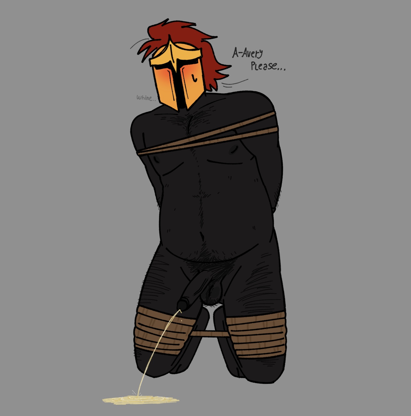 1boy, avery the mayo, averythemayo, balls, begging, black glans, black nipples, body hair, bondage, d3rlord3, desperation, erect penis, glans, grey body, hairy balls, hairy male, helmet, helmet only, humanoid, mcyt, minecraft, minecraft arg, minecraft youtubers, navel, nipples, offscreen character, omorashi, on knees, peeing, penis, piss, pissing, roman helmet, rope bondage, ropes, searching for a world that doesn't exist, searching for a world that doesnt exist, shitkinker1, submissive male, tied up, twitch, twitch streamer, twitch.tv, twitter, twitter username, urine, urine pool, urine stream, youtube, youtuber, youtubers