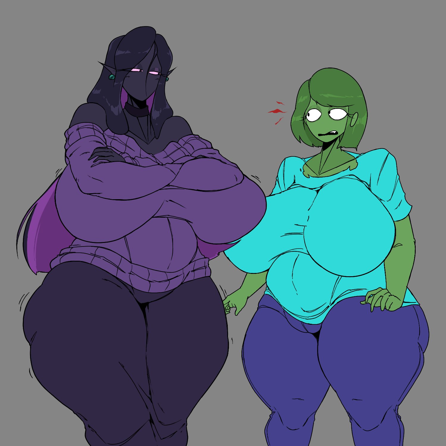 2girls, big ass, big breasts, dat ass, enderman, enderwoman, theimmortalguy, zombie (minecraft), zombie girl
