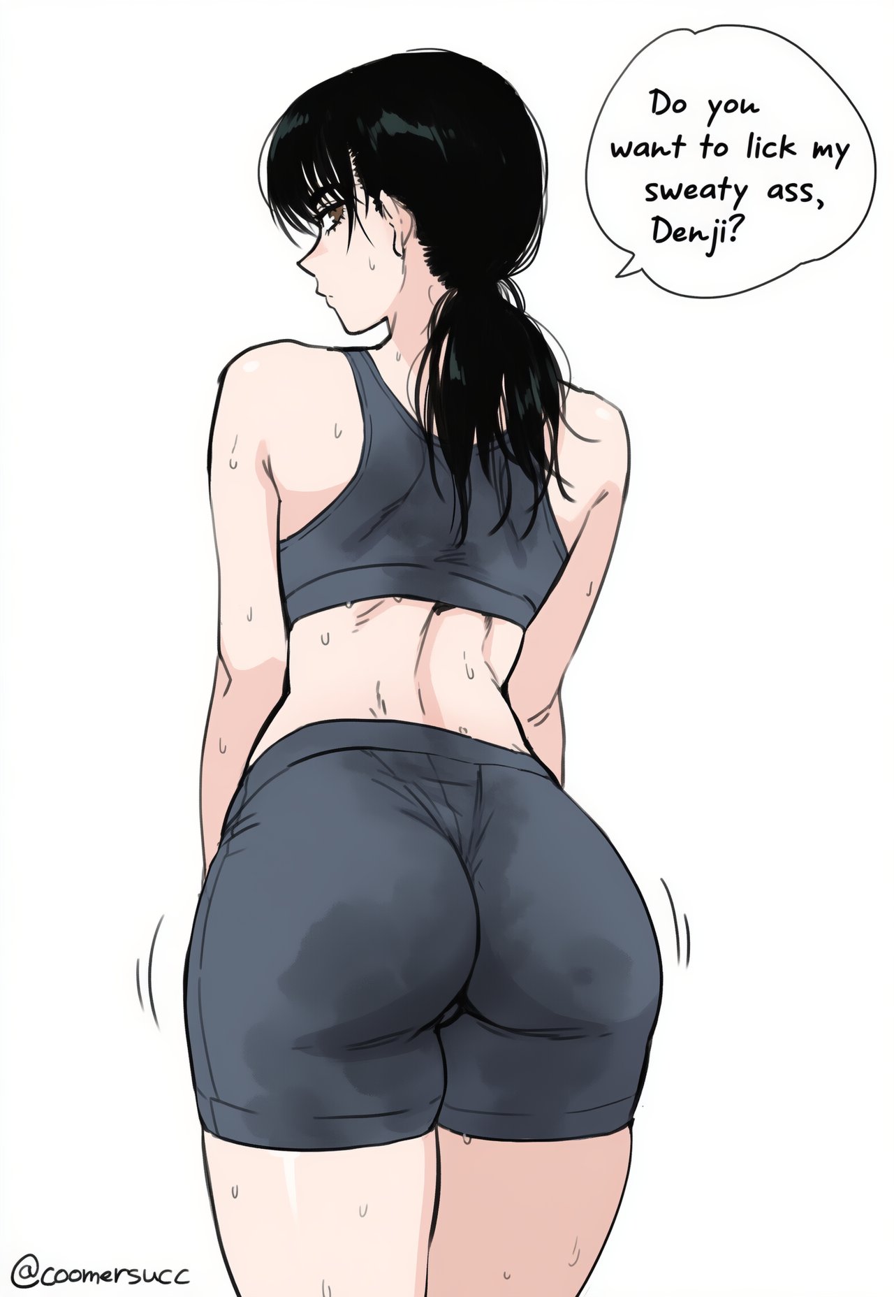 1girls, after training, ai generated, asian, asian female, ass, big ass, big butt, black hair, black hair female, butt, chainsaw man, clothed, clothed female, coomersucc, exercise, female, female focus, female only, japanese, japanese female, large ass, large butt, light skin, light-skinned female, mitaka asa, post training, solo, solo female, solo focus, sweating, sweating female, sweaty