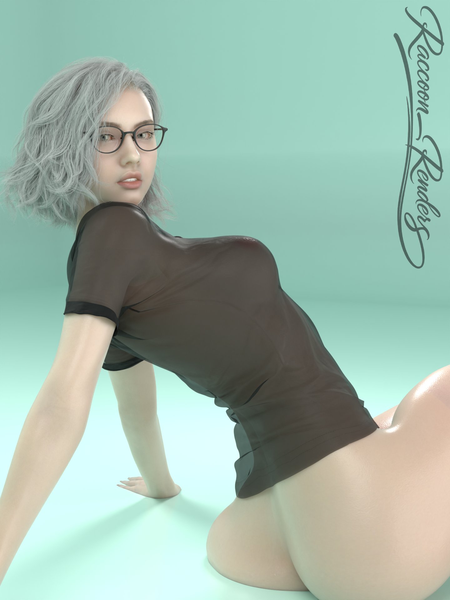 3d, ass, blonde hair, blue hair, bottomless, bubble butt, busty, female, female focus, female only, glasses, grace ashcroft, hourglass figure, megan fox photoshoot, meme, raccoon renders, resident evil, resident evil 9: requiem, sitting, tagme, wide hips