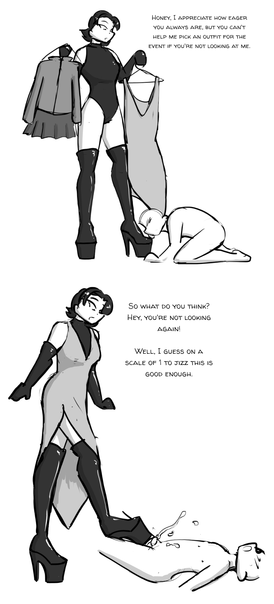 1boy, 1girls, 2d, ass, black and white, boot fetish, boot licking, boot worship, bootjob, boots, breasts, celera prime, cfnm, comic, compilation, cum, cumshot, dominant female, dominatrix, dress, dressing room, elbow gloves, english, english text, female, femdom, femdom caption, foot fetish, footjob, footwear, gentle femdom, gentle mommy, gloves, high heel boots, high heels, leather, leather boots, leather gloves, leotard, long gloves, long legs, louboutin (shoes), male, milf, mimi (celera prime), monochrome, older female, older female and younger male, original, original character, original characters, patent boots, platform boots, platform footwear, platform heels, platform shoes, shiny boots, shoe fetish, shoejob, shoes, short hair, short-haired female, submissive male, tight clothes, wardrobe