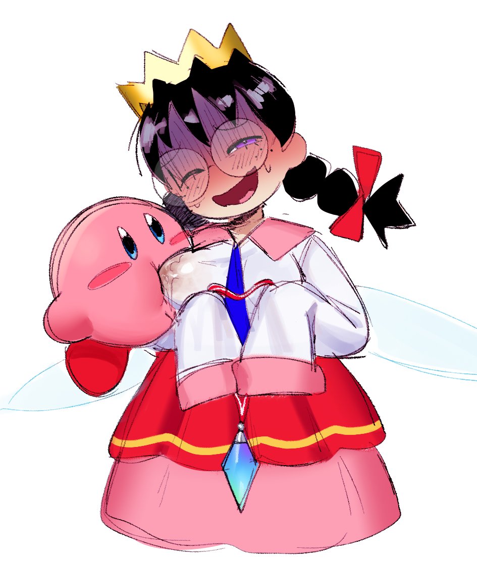 1boy, 1boy1girl, 1female, 1girls, 2026, big breasts, bigger female, biting breast, biting nipple, black hair, blush, blushing female, braid, braided hair, braided twintails, breast sucking, breasts, color, crown, dai yuurei, dress, drool, drooling, embarrassed, embarrassed expression, embarrassed female, embarrassed naked female, embarrassed nude female, fairy, fairy queen, fairy wings, female, full body, full color, fully clothed, glasses, kirby, kirby (series), kirby 64, kirby 64: the crystal shards, long sleeves, necklace, nintendo, nipples, nipples visible through clothing, omega haunter, omegahaunter, queen ripple, ribbon, ribbon in hair, ribbons, round glasses, sailor collar, sailor uniform, see-through, see-through clothes, see-through clothing, see-through shirt, shy, skirt, small dom big sub, smaller male, sucking, sucking breasts, sucking nipples, sweat, sweatdrop, sweating, sweaty, tall female, taller female, through clothes, through clothing, twin braids, twintails, uncomfortable, wet, wet clothes, wet clothing, wide hips, wings