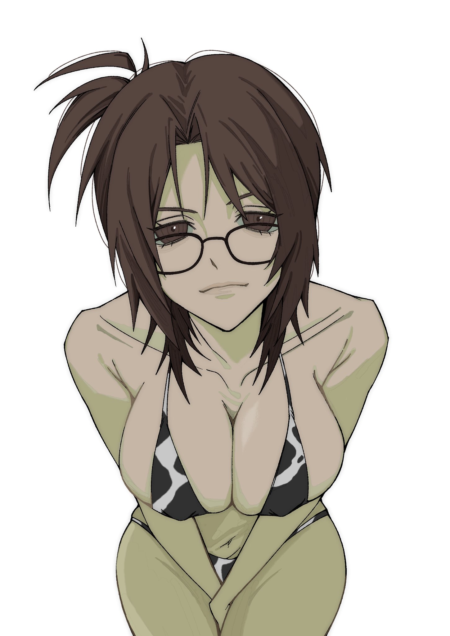 1girl, 1girls, attack on titan, big breasts, bikini, breasts, cow print bikini, female, female only, hange zoe, hanji zoe, large breasts, more at source, tagme