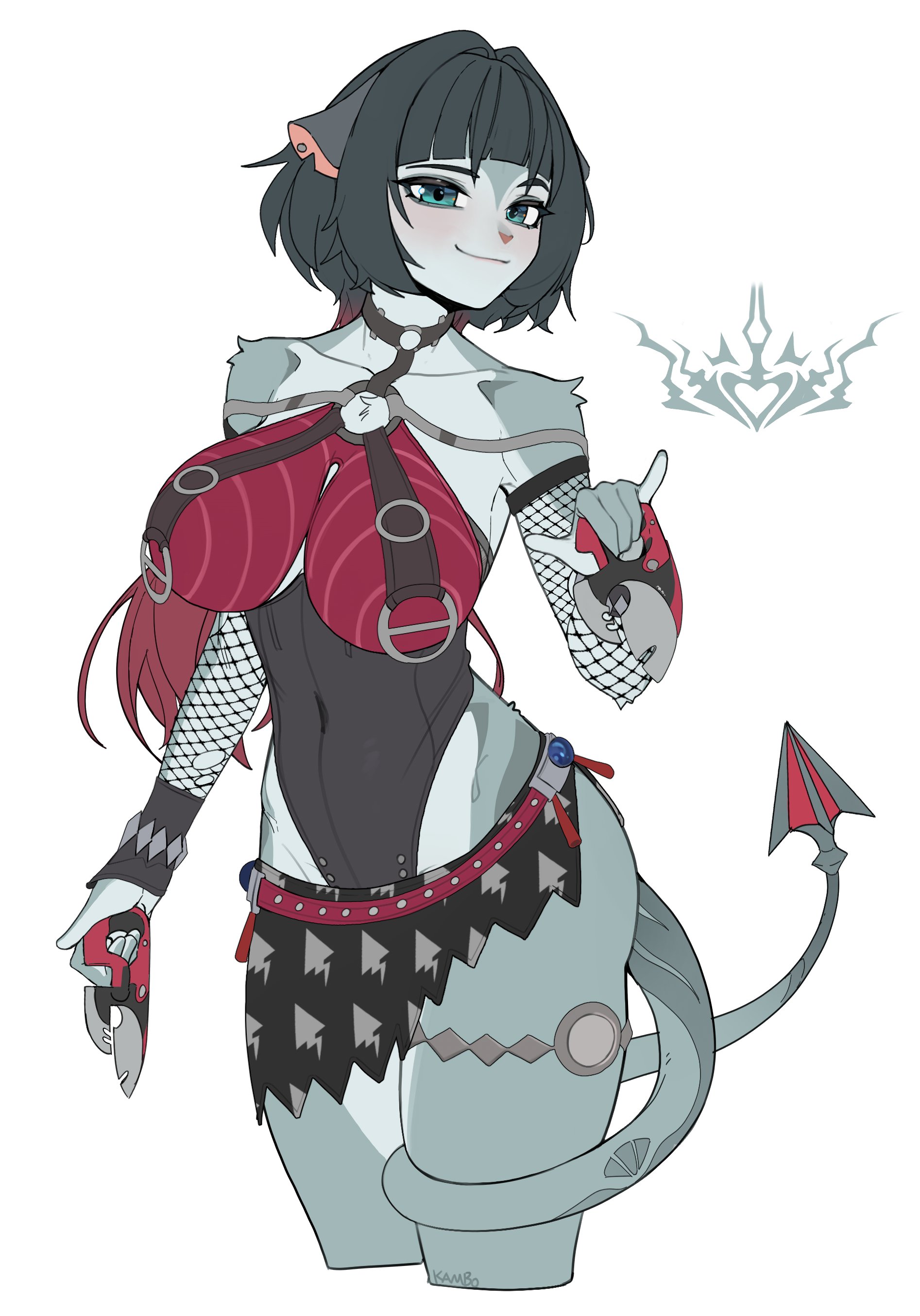 2020s, 2026, 2d, 2d (artwork), 2d artwork, anthro, big breasts, blue eyes, blush, breasts, cleavage, clothed, clothing, dagger, digital media (artwork), ear piercing, female, fishnets, furry, grey body, grey fur, grey hair, hi res, huge breasts, jane doe (nocturne of light) (zenless zone zero), jane doe (zenless zone zero), janjin192, kambo, looking at viewer, mihoyo, navel, pink nose, rat ears, rat tail, smile, thick thighs, wide hips, zenless zone zero