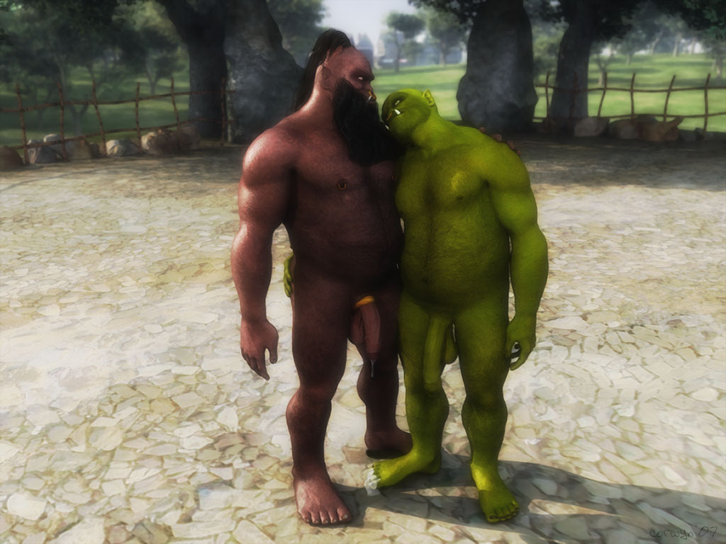 2boys 3d bald balls ballsack beard body_hair brown_skin cock_ring corwyn dangling_testicles dark-skinned_male dark_skin embrace facial_hair fantasy flaccid foreskin gay gaze green_skin hairy hand_on_ass hand_on_butt hirsute intact long_hair_male long_penis male male/male male_focus male_nipples male_on_male male_only masculine mature_male musclegut muscular muscular_male nipple_piercing nipple_rings nipples nose_piercing nose_ring nude nude_male orc orc_male partially_retracted_foreskin pointy_ears precum precum_drip scrotum scruffy septum_piercing testicles topknot tusks uncut unretracted_foreskin veiny_penis