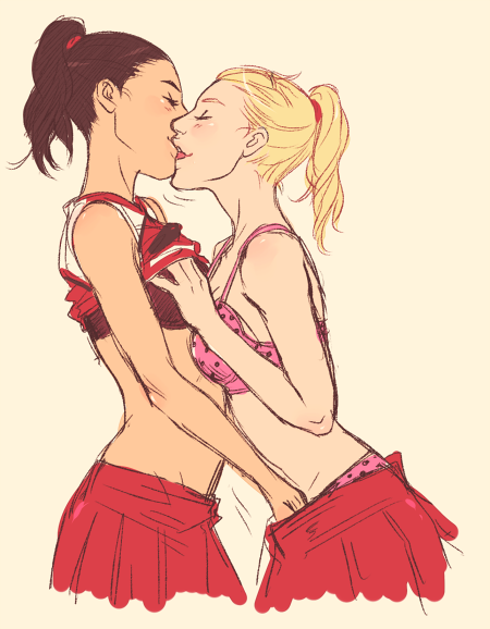 2girls artist_request brittany_pierce female glee_(tv_series) human santana_lopez teen_girl yuri