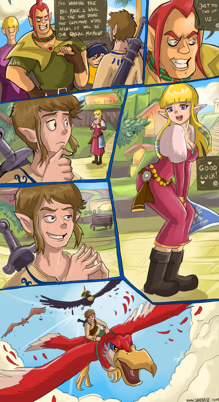 ass blonde_hair blue_eyes breasts brown_hair cawlin comic groose link link_(skyward_sword) multiple_boys nintendo panels princess_zelda red_hair shadman skyward_sword stritch text the_legend_of_zelda zelda_(skyward_sword)