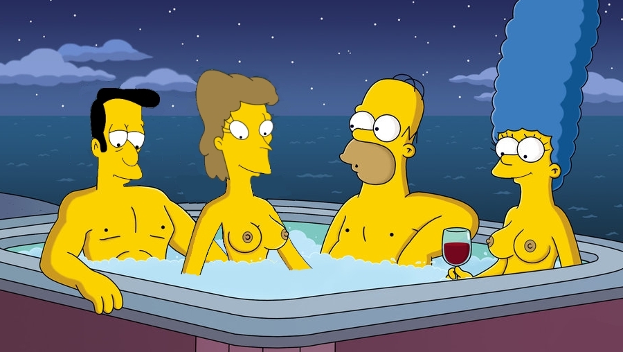 2boys 2girls blue_hair female helen_lovejoy homer_simpson human husband_and_wife jacuzzi male marge_simpson swingers the_simpsons timothy_lovejoy wvs