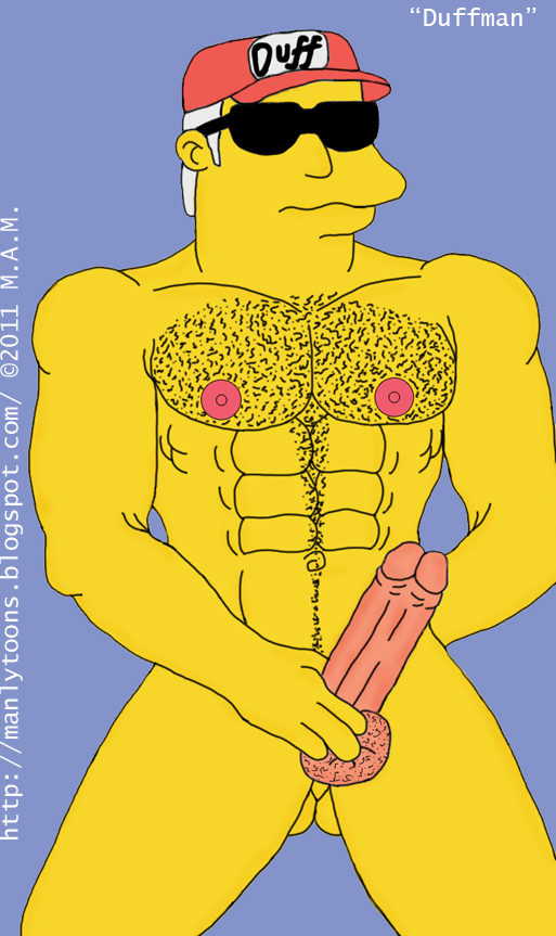 abs color duffman front_view hairy hat male male_only manlytoons muscles nipples nude penis solo tagme testicles the_simpsons