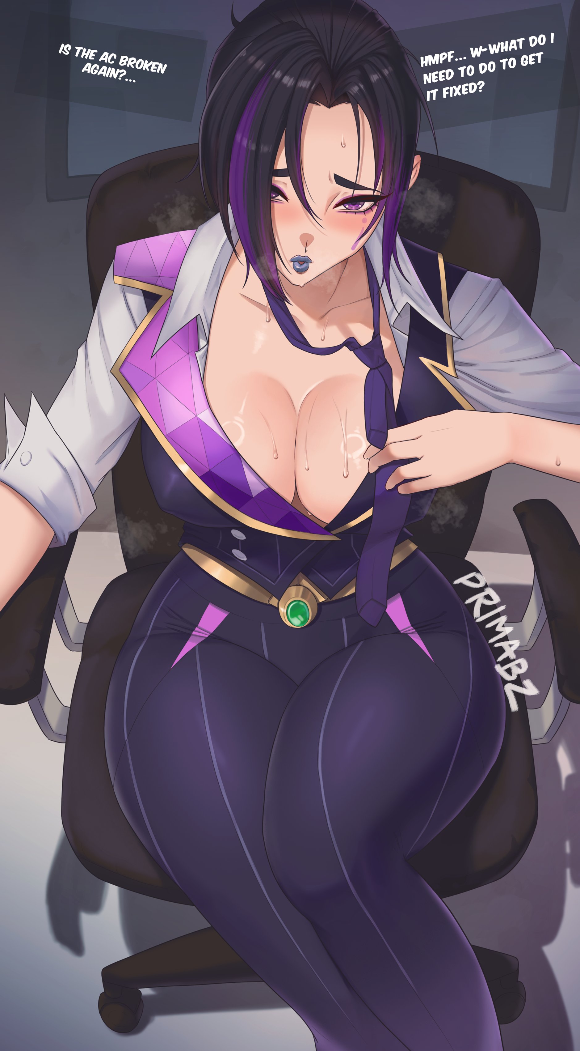 1girls, 2d, areolae, avengers, balls, big ass, big breasts, black hair, breasts, breasts out, cleavage, female, female focus, female only, hair bun, large breasts, light skin, light-skinned female, marvel, marvel rivals, nipples, primabz, psylocke, psylocke (business elite), psylocke (marvel rivals), straight, talking to viewer, thick thighs, tied hair, unseen male face, x-men
