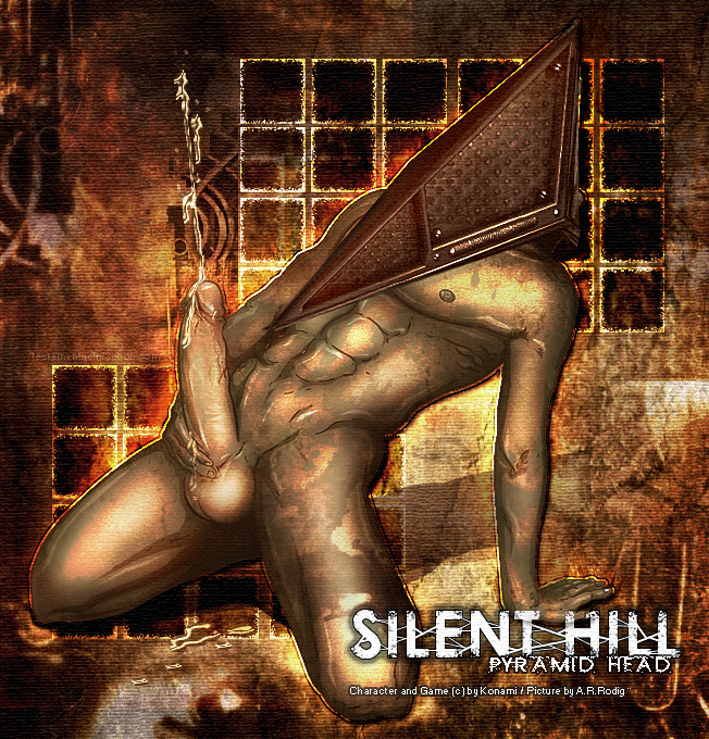 balls cum cumshot erection leaning_back logo male male_only muscular orgasm penis pyramid_head silent_hill silent_hill_2 solo testament