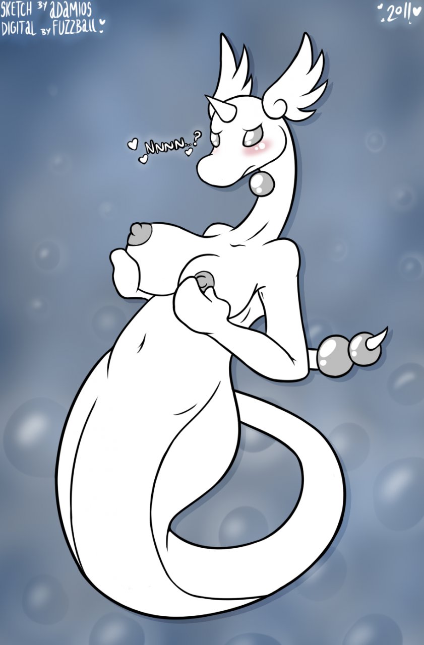 anthro blush breasts color dragonair female female_only fuzzballfox nipples nude partially_colored pokemon solo tagme