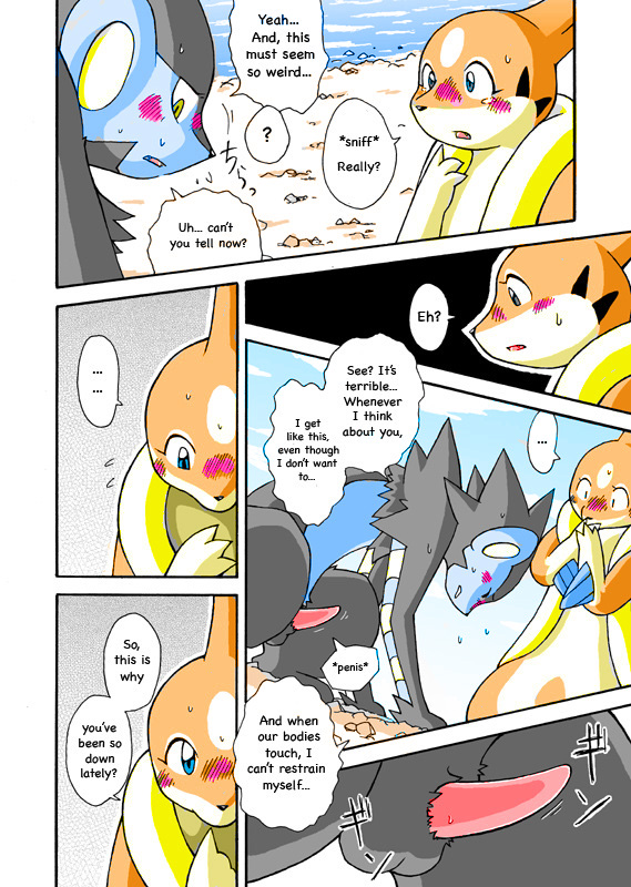 blue_eyes blush comic floatzel kemono luxray mikaduki_karasu nintendo penis pokemon pokemon_(species) redoxx translated video_games yellow_eyes