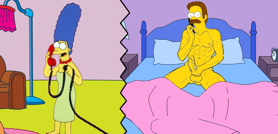 color female front_view handjob human indoors male marge_simpson masturbation ned_flanders nude penis sitting standing tagme testicles the_simpsons