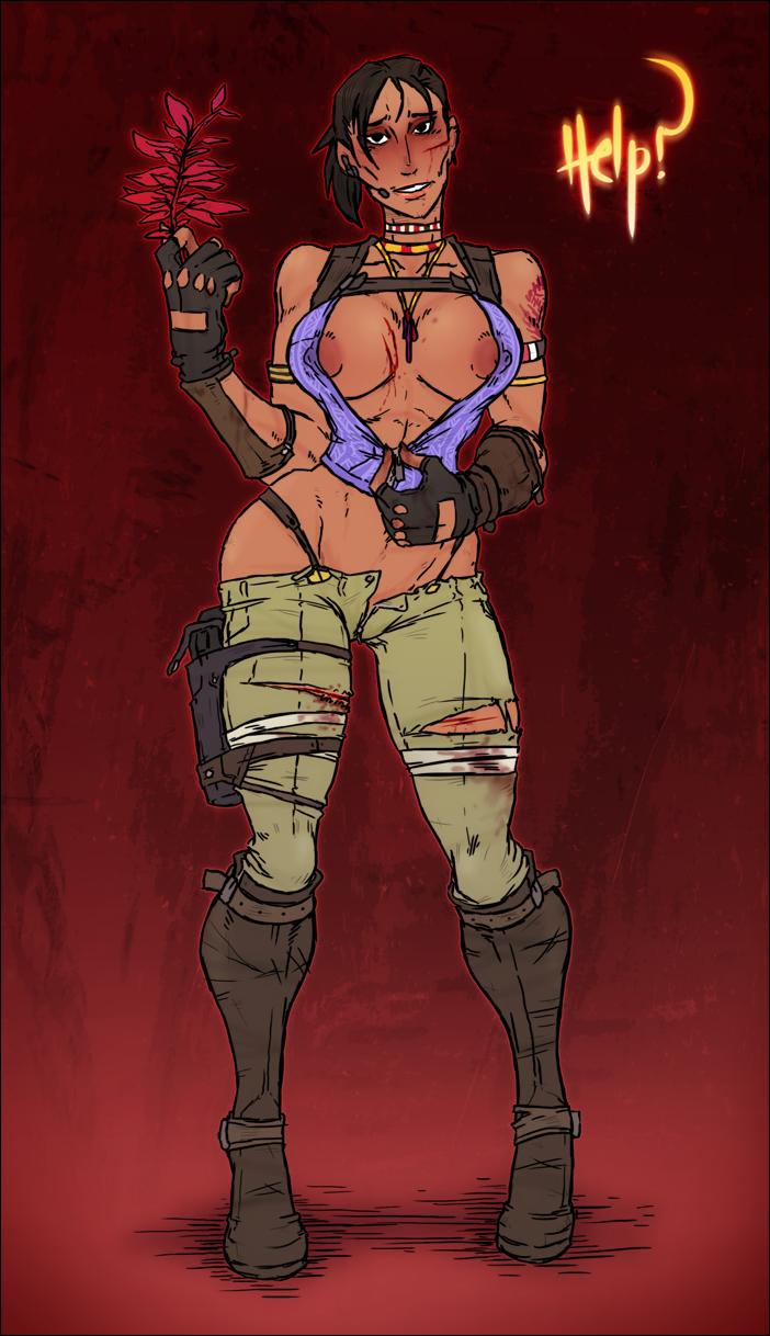 african_female areolae blood boots breasts brown_hair brunette capcom choker cuts dark-skinned_female dark_skin exposed_breasts exposed_nipples female female_only gameplay_mechanics herbs human injury nipples plant red_herb resident_evil resident_evil_5 seducing seductive seductive_eyes seductive_look seductive_smile sheva_alomar solo sparrow_(artist) suggestive suggestive_gesture suggestive_look tattoo unbuttoned unbuttoned_pants undressing unzipping wardrobe_malfunction