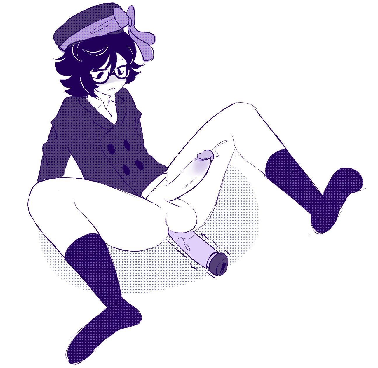 1boy, 2d, amaruu, anal, anal masturbation, balls, big balls, big penis, black hair, bottomless, erect penis, femboy, femboy only, glasses, male, male only, masturbation, original, partially clothed, penis, precum, socks, solo, solo male, tagme, vibrator, vibrator in ass
