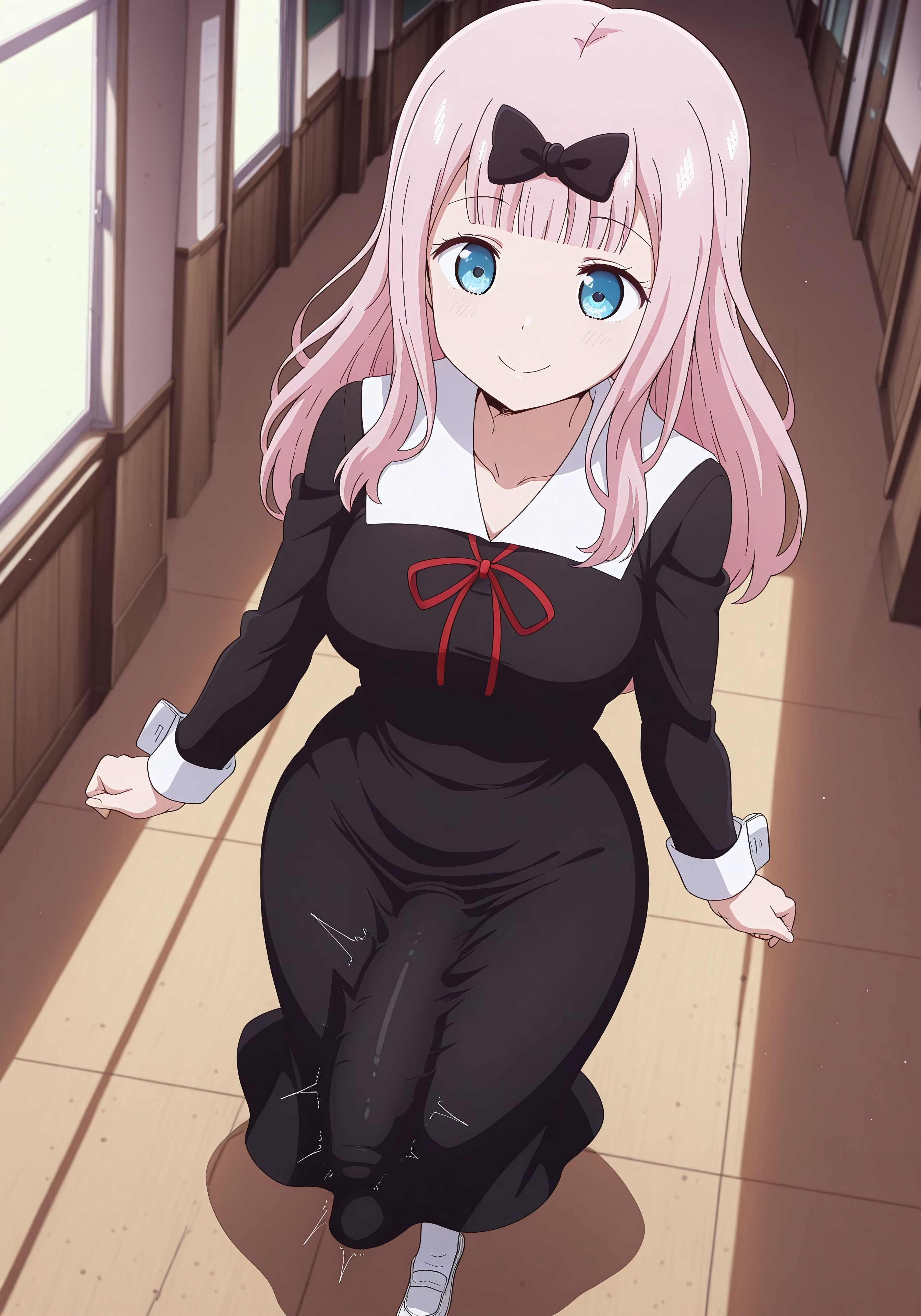 ai generated, blue eyes, bulge, bulge through clothing, civitai, female, fujiwara chika, futa only, futanari, hi res, hung futa, intersex, kaguya-sama wa kokurasetai ~tensai-tachi no renai zunousen~, large penis, myth1c2, penis, penis bulge, penis outline, pink hair, school uniform, schoolgirl