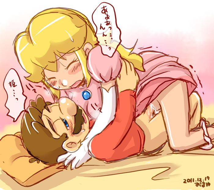 blush clothes color cum female human insertion male mario mario_(series) nintendo non-english_text omayu penis princess_peach sex side_view straight tagme