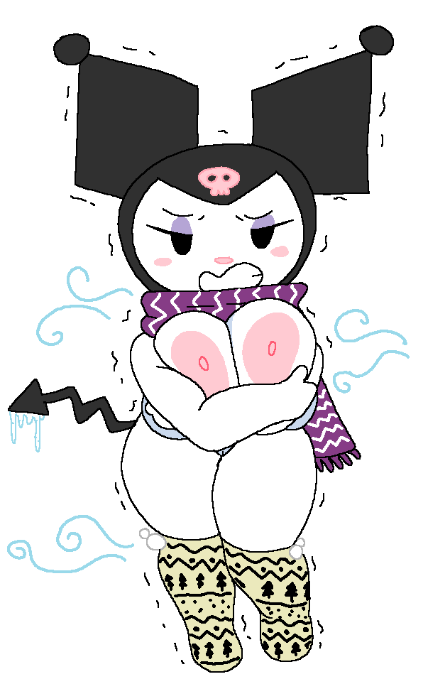 big_breasts breasts cassettedream cold dream-cassette freezing hoshime icicle kuromi purple_scarf pussy sanrio scarf shivering wind