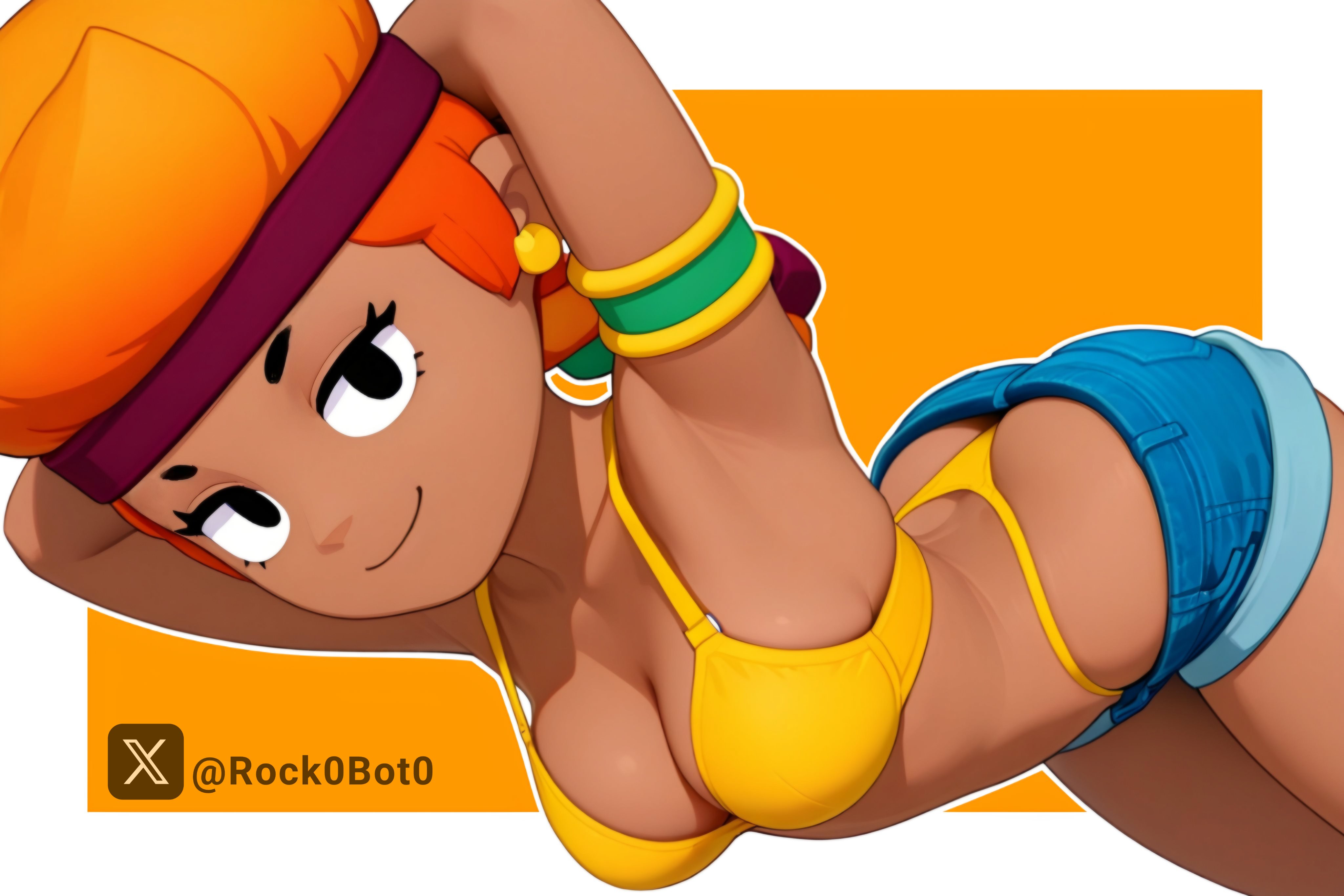 ai generated, amber (brawl stars), bra, brawl stars, clothed, female, looking at viewer, rockbot, tagme, whale tail