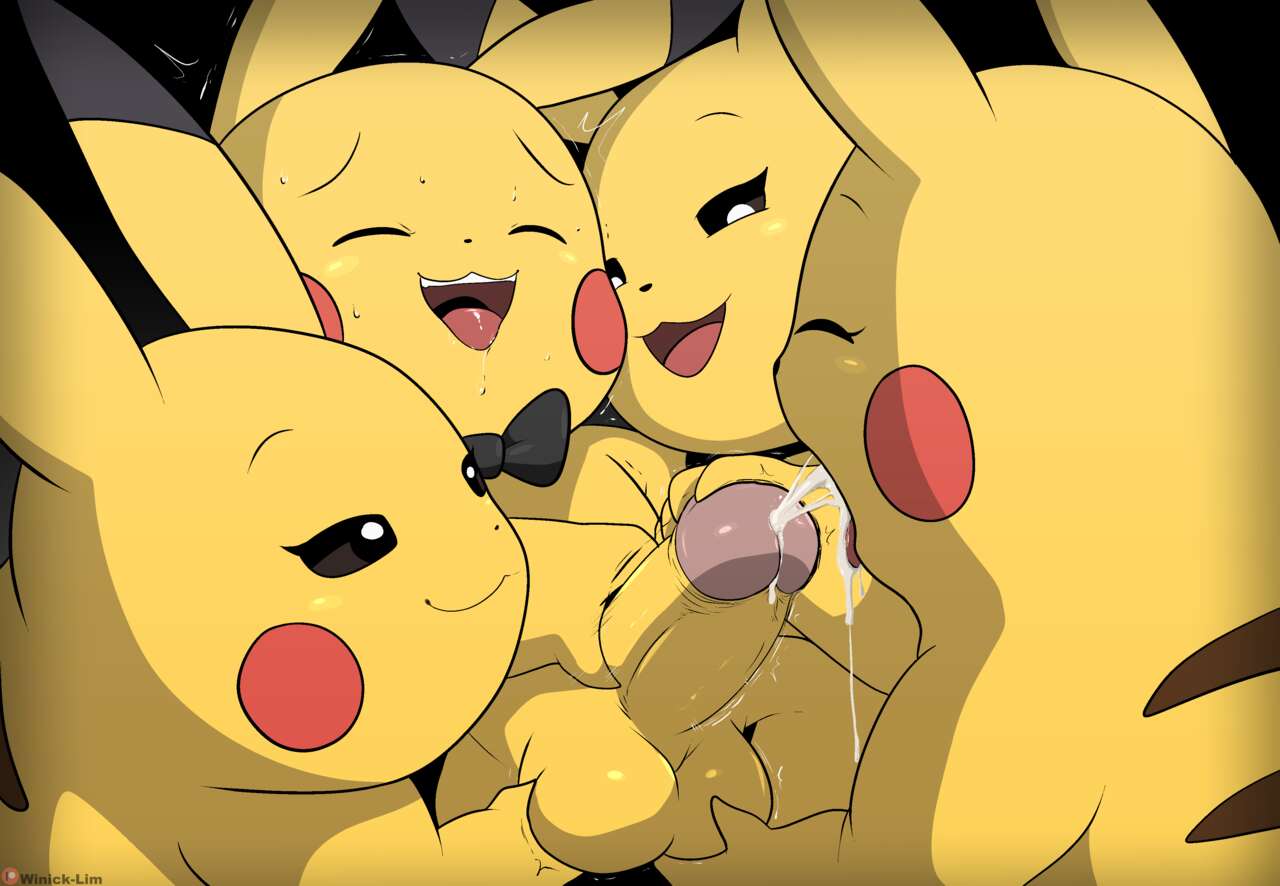 anthro ball_grab balls black_bow_tie bodily_fluids bow_tie closed_eyes cum cum_in_mouth cum_inside cumshot drinking drinking_cum ejaculation female fur generation_1_pokemon genital_fluids genitals group humanoid male male/female nintendo party penis penis_grab pikachu pokemon pokemon_(species) red_cheeks winick-lim yellow_balls yellow_body yellow_fur yellow_penis