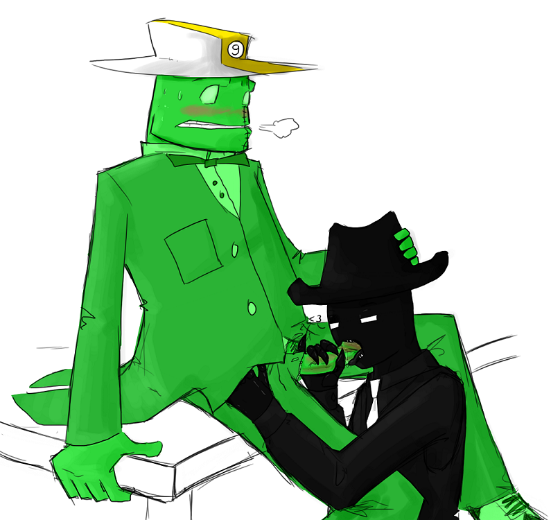 2boys alien alien_humanoid black_skin blush clothing diamonds_droog fellatio gay green_skin hat homestuck humanoid midnight_crew ms_paint_adventures oral penis source_request stitch_(homestuck) the_felt unknown_artist white_background