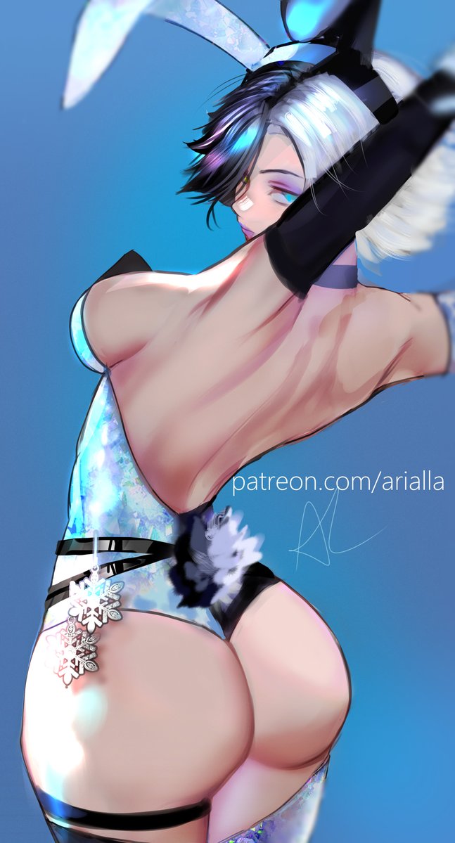 1girls, arialla draws, ass, big ass, big breasts, breasts, bunny ears, bunnysuit, cleavage, female, female only, luna snow, luna snow (marvel rivals), marvel, marvel comics, marvel rivals, thick thighs