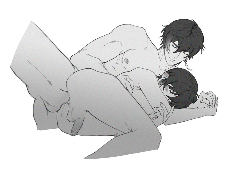 anal, anpanroll, gay, genshin impact, male, male only, on side, side fuck, venti (genshin impact), yaoi, zhongli (genshin impact)