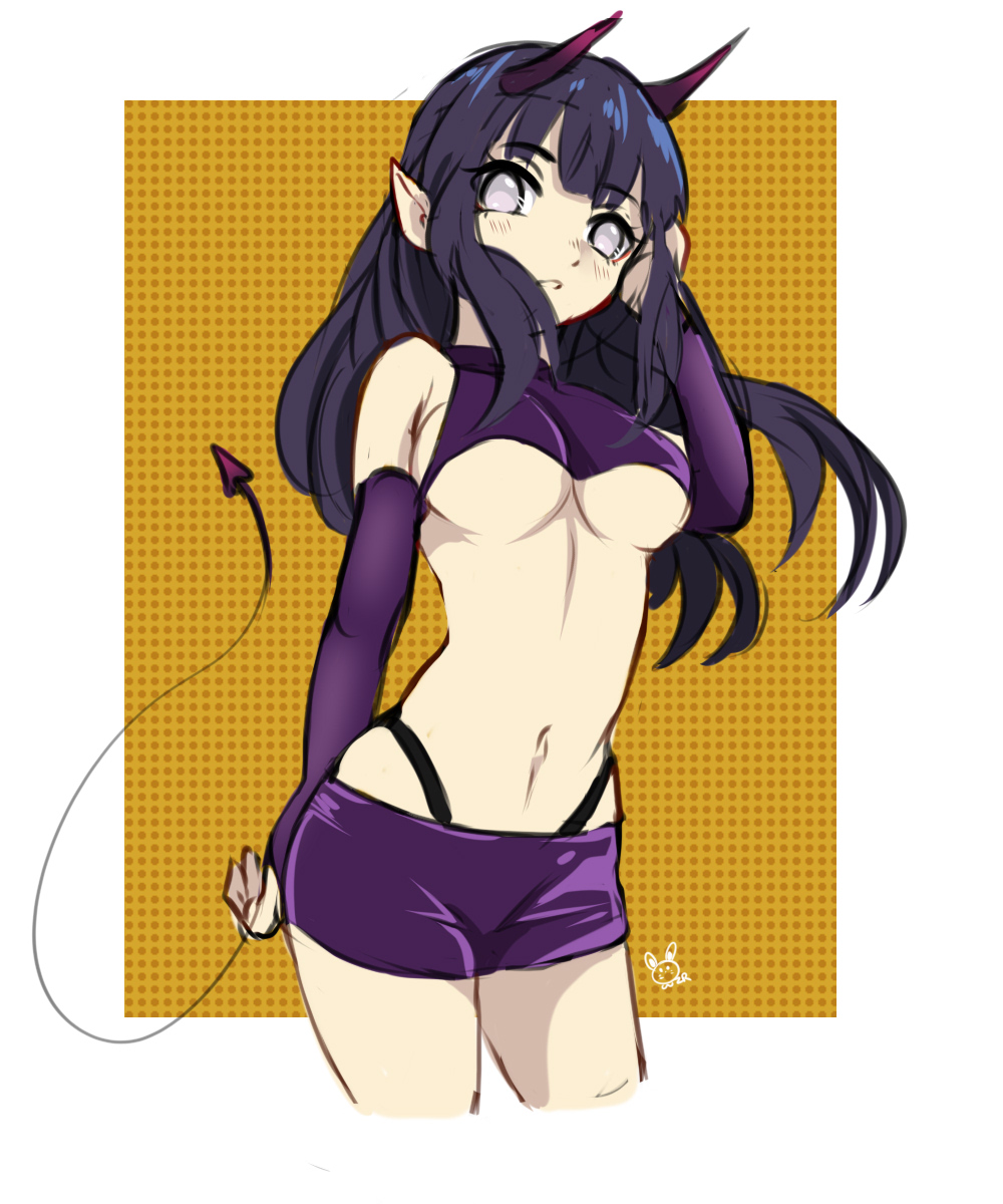 1girls, armwear, bare shoulders, belly button, black panties, black thong, blue hair, blush, booty shorts, breasts, clothed, clothing, crop top, cute, demon, devil horns, devil tail, female, female focus, female only, horns, hyuuga hinata, light skin, light-skinned female, long hair, looking at viewer, medium breasts, naruto, naruto (series), naruto shippuden, panties, perky breasts, pinup, pose, posing, purple eyes, revealing clothes, short shorts, shorts, shounen jump, skimpy, skimpy clothes, solo, solo female, solo focus, standing, succubus, tail, thong, underboob, voluptuous, wide hips, zombie ranchero