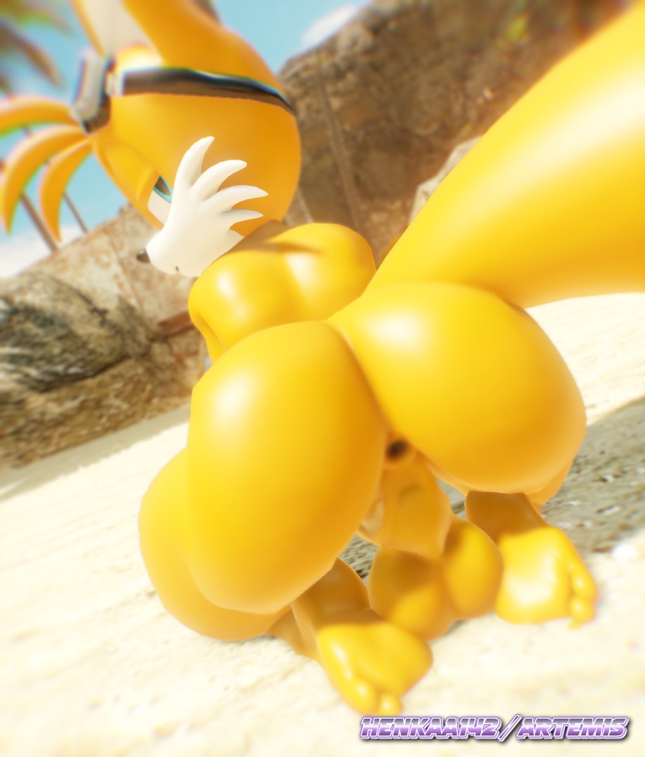 3d anthro anus artemissaturn ass athletic balls beach big_butt bubble_butt canid canine digital_media_(artwork) eyewear eyewear_on_head feet femboy fox genitals goggles goggles_on_head looking_back male mammal miles_tails_prower outside presenting presenting_hindquarters sand sega solo sonic_(series) sonic_the_hedgehog_(series) tail tails tails_the_fox twink