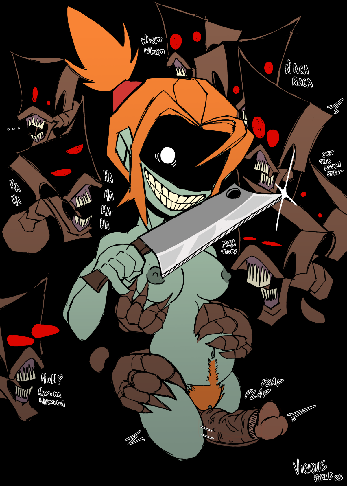 1girls, areolae, breasts, female, glitch productions, human, knife, male, melancholy (the gaslight district), melancholy hill, multiple boys, multiple males, nipples, pubic hair, rotling (the gaslight district), solo female, tagme, the gaslight district, undead, vicious fiend, zombie