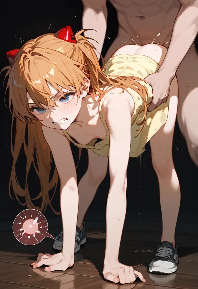 ai generated, asuka langley sohryu, cum, cum in pussy, cum inside, doggy style, female, impregnation, morpholi, neon genesis evangelion, pussy, rape, sex, straight, tagme, unwanted impregnation, yellow dress