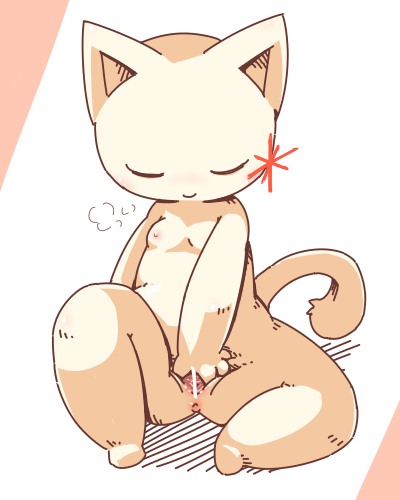 2015 2channel anthro anus blush breath censored closed_eyes closed_smile crepix female genitals low_res mouth_closed nipples pussy shadow shii_(2channel) simple_background sitting sitting_on_ground smile solo spread_pussy spreading tail tan_body
