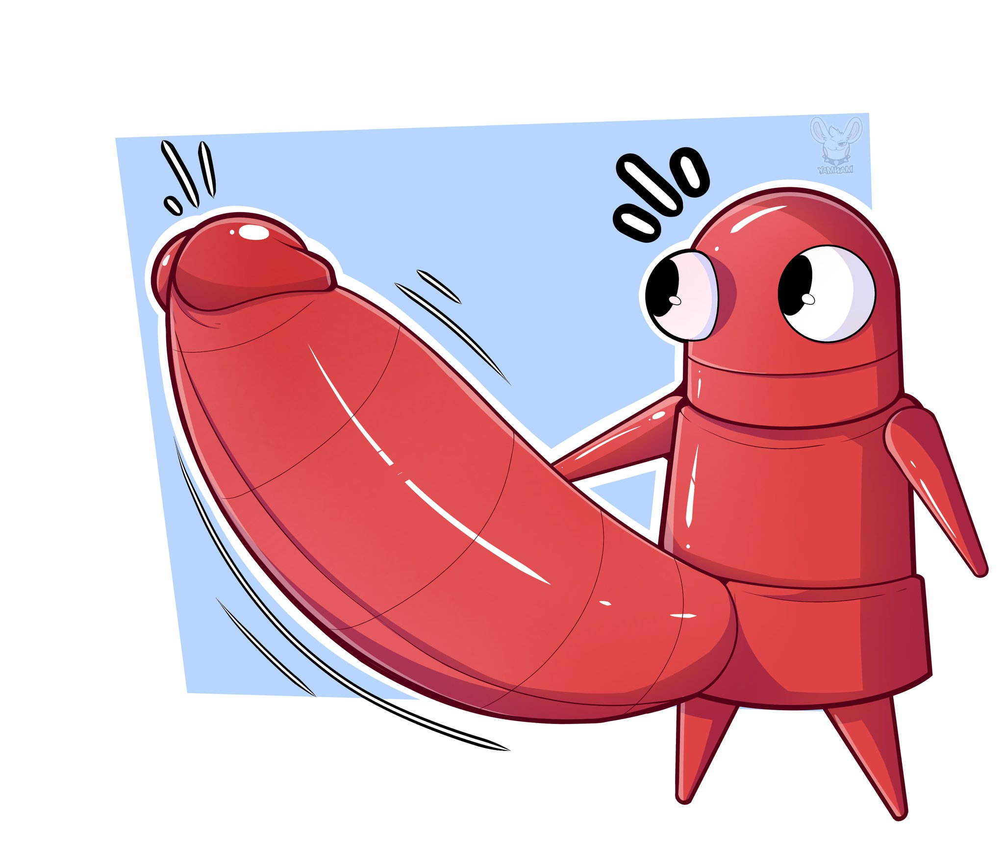 1boy, absurd res, absurd resolution, absurdres, balls, digital art, digital drawing (artwork), digital media, digital media (artwork), hi res, high resolution, highres, hyper, hyper genitalia, hyper penis, male, male only, male sans balls, movement lines, penis, penis bigger than body, r.e.p.o., red body, robot, robot boy, robot humanoid, semibot, semiwork, sketch, solo, solo male, stubby feet, tagme, yamwamm