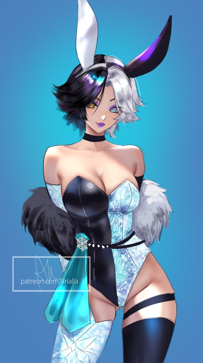 1girls, arialla draws, ass, big ass, big breasts, breasts, bunny ears, bunnysuit, cleavage, female, female only, luna snow, luna snow (marvel rivals), marvel, marvel comics, marvel rivals, thick thighs