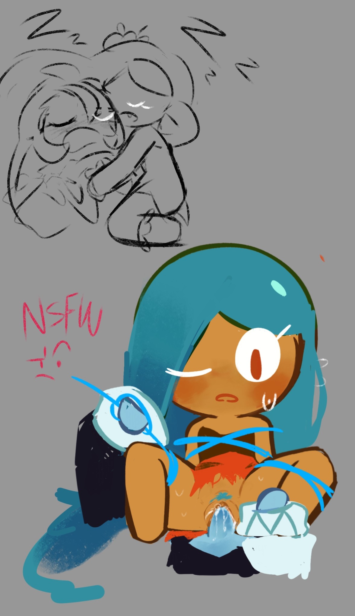 cookie run, cookie run kingdom, cookie run ovenbreak, cowacase (artist), cum, cum drip, drawing, self upload, sex, shadow milk cookie, spread legs, tagme, tiger lily cookie