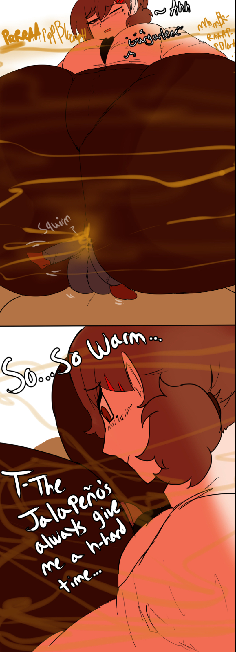 ass, chainsaw man, comic, dialogue, facesitting, fart, fart fetish, fart torture, farting on another, fat ass, female, giantess, higashiyama kobeni, makima (chainsaw man), melissaalli, payback, sitting on person, smaller female, smothering, stinky, text, trapped in butt, yuri