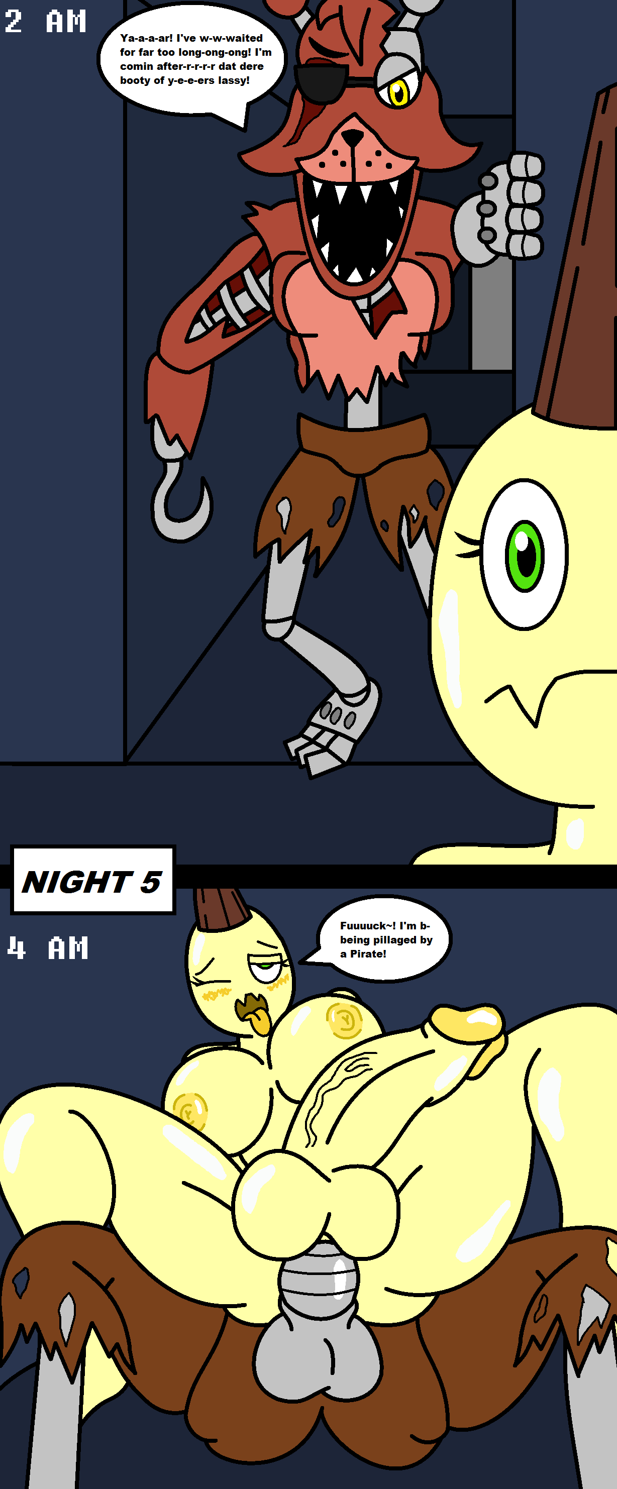 1boy 1futa 2015 anal_sex anthro breasts comic dialogue exposed_endoskeleton five_nights_at_freddy's five_nights_at_freddy's_2 futanari intersex male male_penetrating_futa metallic_penis nana_(thespiderbunny) sex tagme thespiderbunny withered_foxy