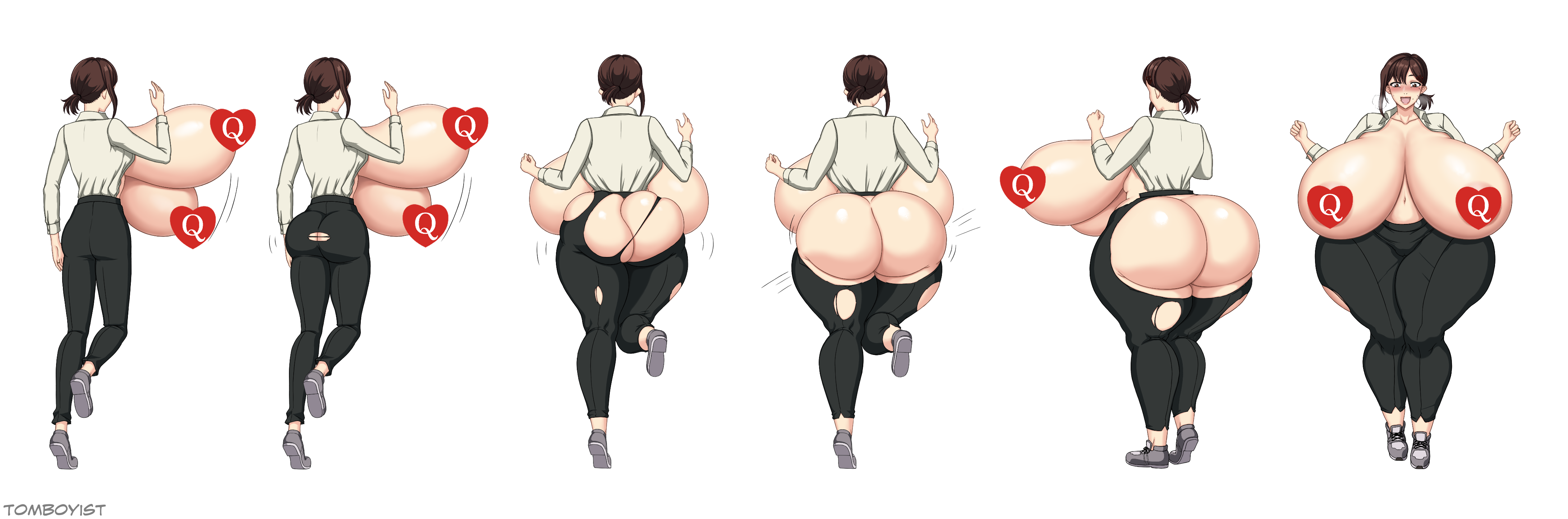 1girls, ass, ass expansion, ass focus, big ass, breasts, brown hair, chainsaw man, female, gigantic ass, gigantic breasts, higashiyama kobeni, huge ass, huge breasts, kobeni higashiyama, queen of hearts, tomboyist