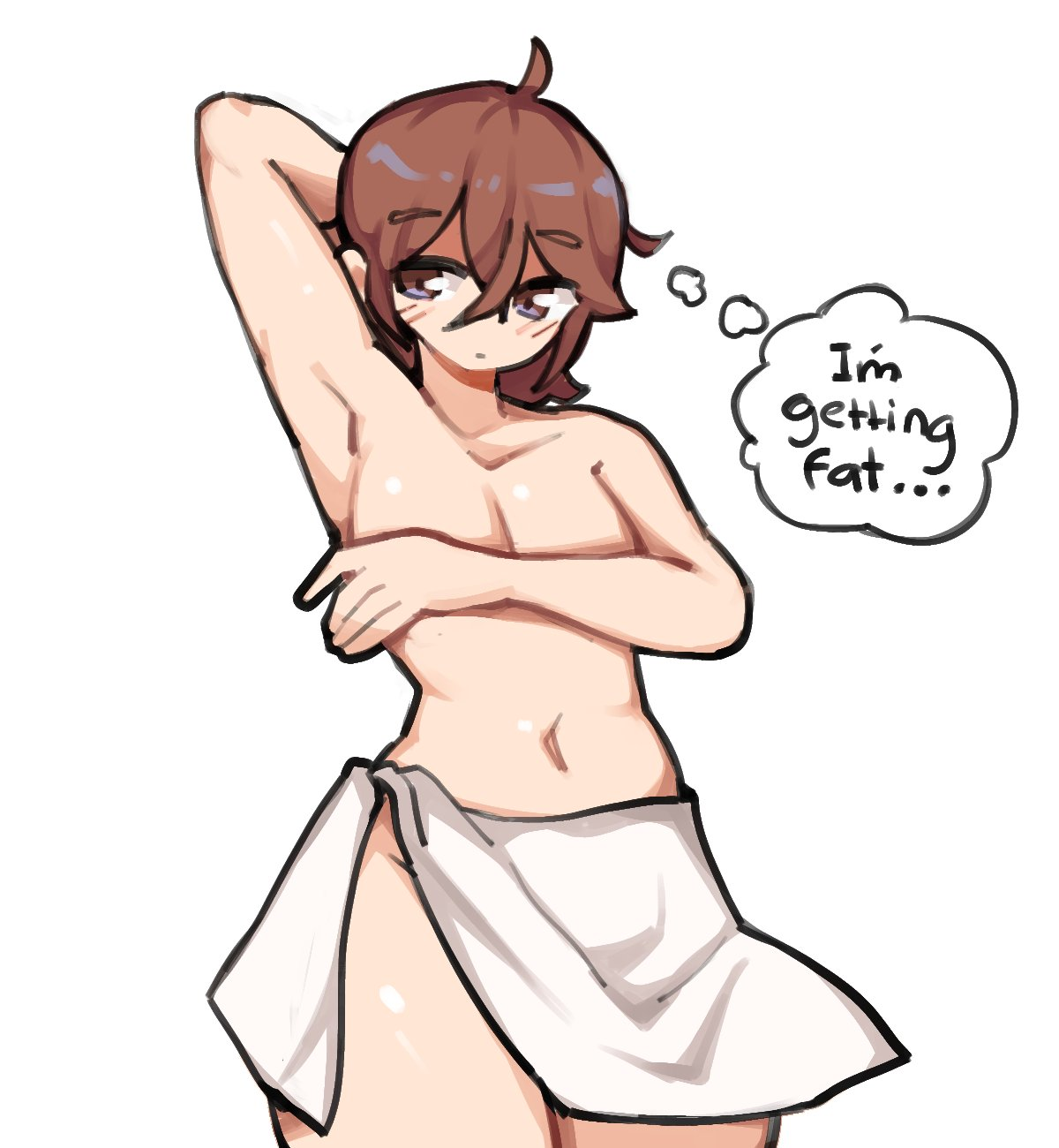 breasts, brown hair, covering breasts, female, meltyloo, namesloo, oc, tea (namesloo), towel, towel only