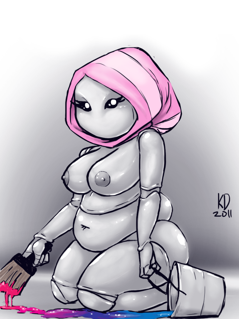 1girls 2011 breasts bucket carapace carapacian chubby headwear homestuck looking_at_viewer ms._paint ms_paint_adventures naked nipples paint paintbrush white_background white_skin