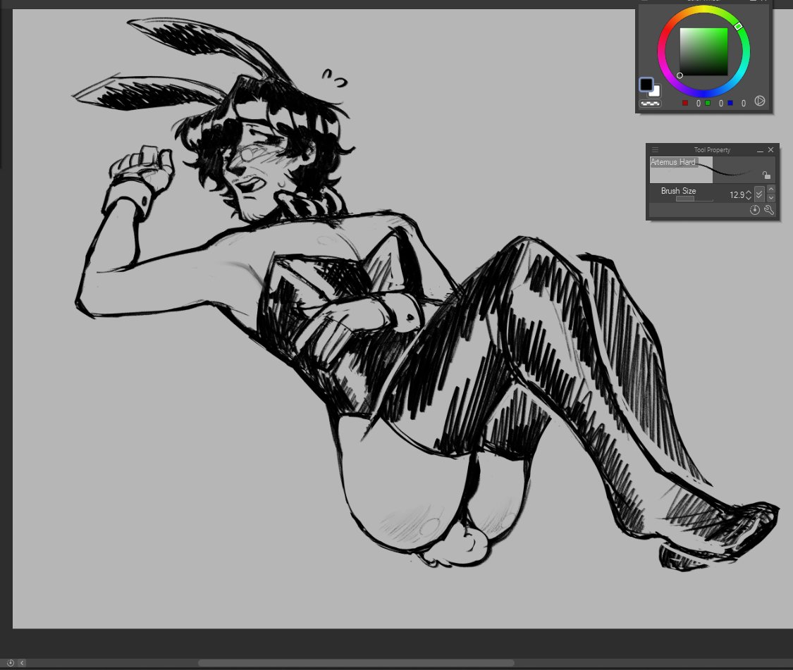 balls, balls bulge, black and white, blush, bowtie, bulge, bulge through clothing, bun-hun, bunny boy, bunny costume, bunny ears, bunny tail, bunnysuit, crossdressing, facial hair, long hair, looking at viewer, male, male focus, male only, mrkss, nervous sweat, no shoes, seong gi-hun, sitting on floor, sketch, solo focus, squid game, stockings, sweatdrop, thighhighs, thong, thong leotard, tight clothing, wrist cuffs
