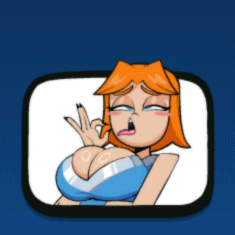 accurate_art_style ahe_gao animated blowjob_gesture breasts clash_(series) clash_royale cleavage crossed_eyes eyes_rolling_back fellatio_gesture floating_heart heart heart_symbol large_breasts low_quality_version ok_sign orange_hair sqwunx_(artist) suggestive_gesture supercell tongue tongue_out valkyrie_(clash_of_clans) white_background
