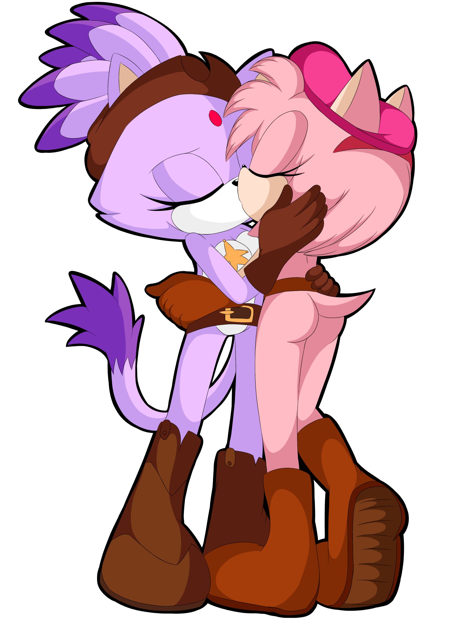 2girls, amy rose, blaze the cat, cat girl, catgirl, female, gay kissing, hedgehog girl, j nsfw, kissing, lesbian, lesbian kiss, lesbians, simple background, sonic (series), sonic the hedgehog (series), white background, yuri