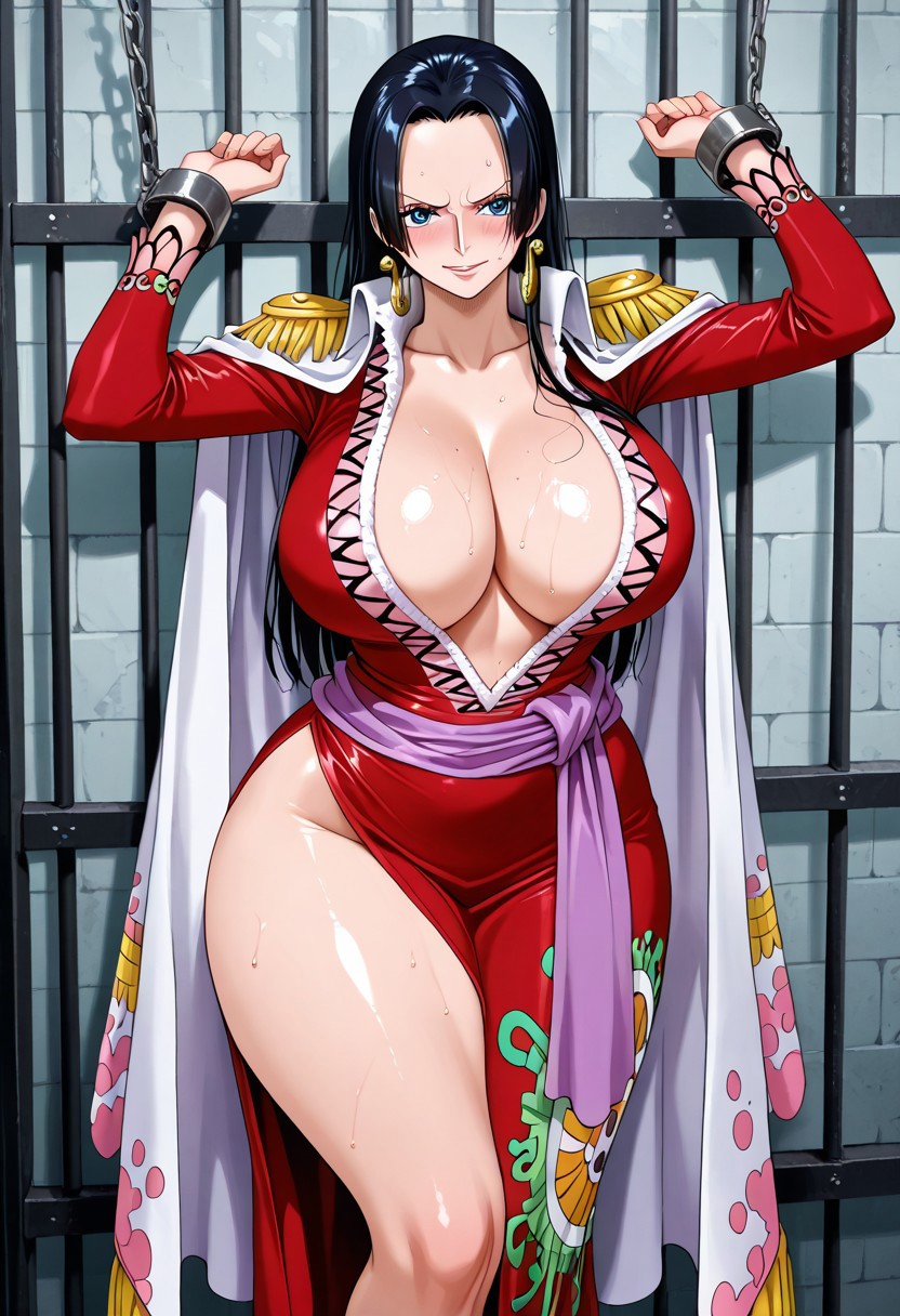 1girls, ai generated, artist request, black hair, black-haired female, boa hancock, chained, clothing, defeated heroine, female, female only, one piece