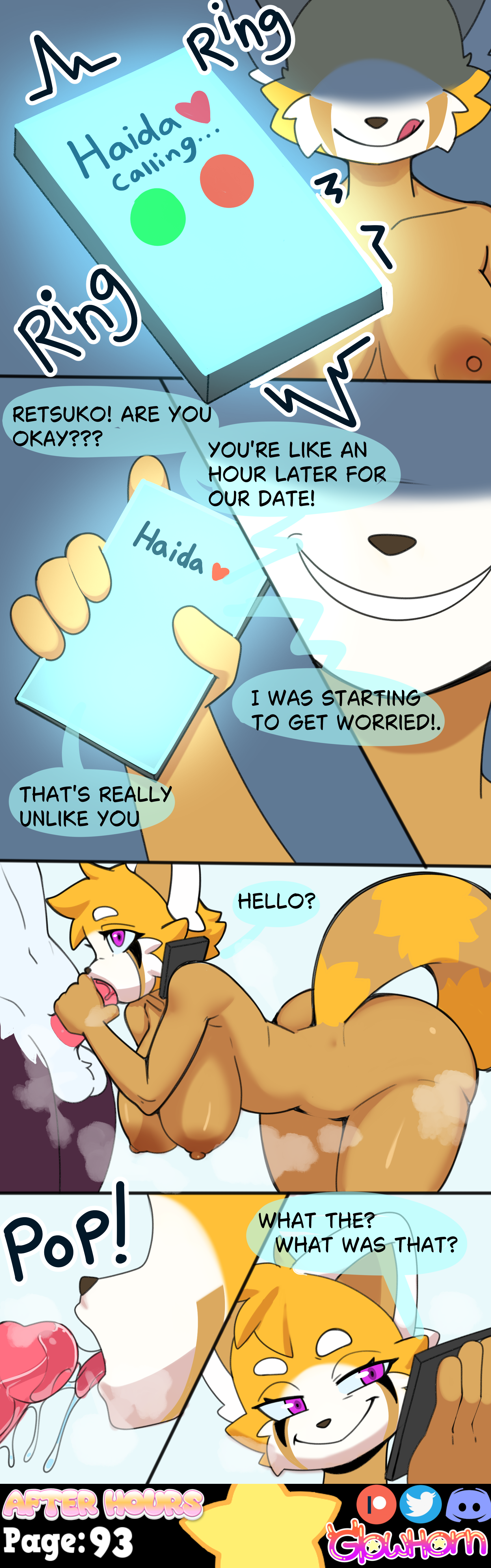 absurd res, aggressive retsuko, aggretsuko, ailurid, anthro, artifact the fox, bent over, big breasts, black body, black fur, black nose, bodily fluids, brainwashed, brainwashing, breasts, canid, canine, cheating, cheating (relationship), cheating wife, cheek tuft, colored, comic page, corrupted, corruption, cuckold, dialogue, dominant, dominant male, drooling, duo, electronics, erection, evil face, evil grin, evil look, eyeliner, eyeshadow, facial tuft, fellatio, female, femsub, fox, fox boy, fur, furry, genitals, glowhorn, grin, handjob, head tuft, heart symbol, hi res, holding object, holding phone, hypnosis, infidelity, licking, licking lips, licking own lips, looking down, looking up, makeup, male, male/female, maledom, mammal, mascara, mind alteration, mind control, narrowed eyes, netorare, nipples, nude, open mouth, oral, orange body, orange fur, penile, penis, penis in hand, personality change, phone, phone call, pink eyes, red body, red fur, red panda, red panda girl, retsuko, ringing, ringing phone, saliva, saliva on face, saliva on penis, saliva on tongue, saliva string, sanrio, sex, smile, smug, smug face, smug grin, squint, steam, submissive, submissive female, tail, talking to another, talking to partner, tan body, tan fur, tongue, tongue out, tuft, white body, white fur